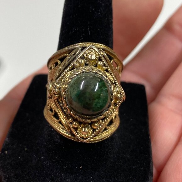 Vintage Gold Tone Filigree Eilat Stone Adjustable Ring Size 8 - Picture 1 of 13